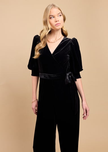Little Mistress Black Velvet Wide Leg Jumpsuit by Vicky Pattison