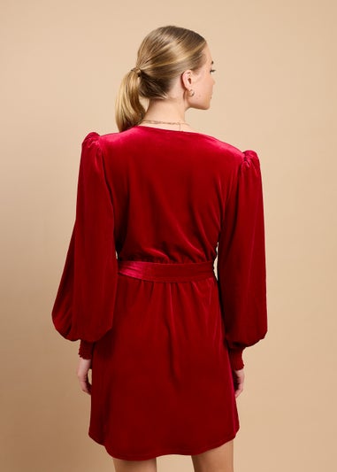 Little Mistress Ruby Red Velvet Wrap Mini Dress by Vicky Pattison