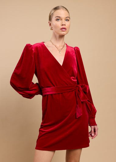 Little Mistress Ruby Red Velvet Wrap Mini Dress by Vicky Pattison