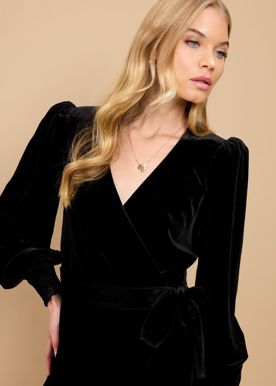 Little Mistress Black Velvet Wrap Mini Dress by Vicky Pattison