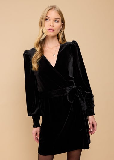 Little Mistress Black Velvet Wrap Mini Dress by Vicky Pattison