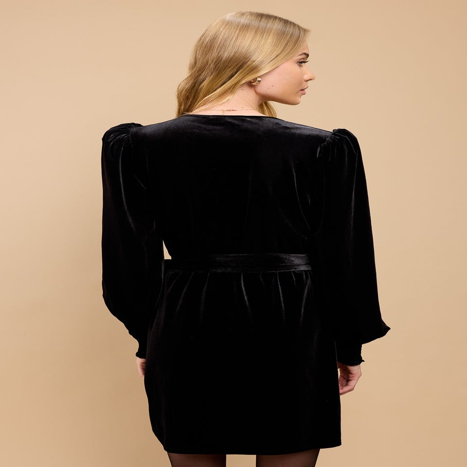 Little Mistress Black Velvet Wrap Mini Dress by Vicky Pattison