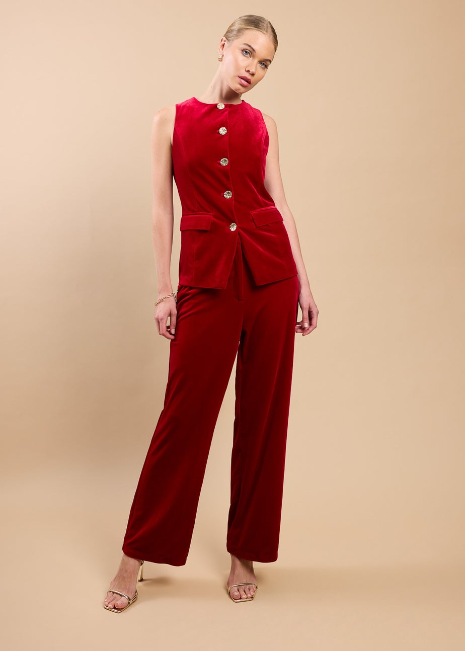 Little Mistress Ruby Red Sleeveless Waistcoat by Vicky Pattison