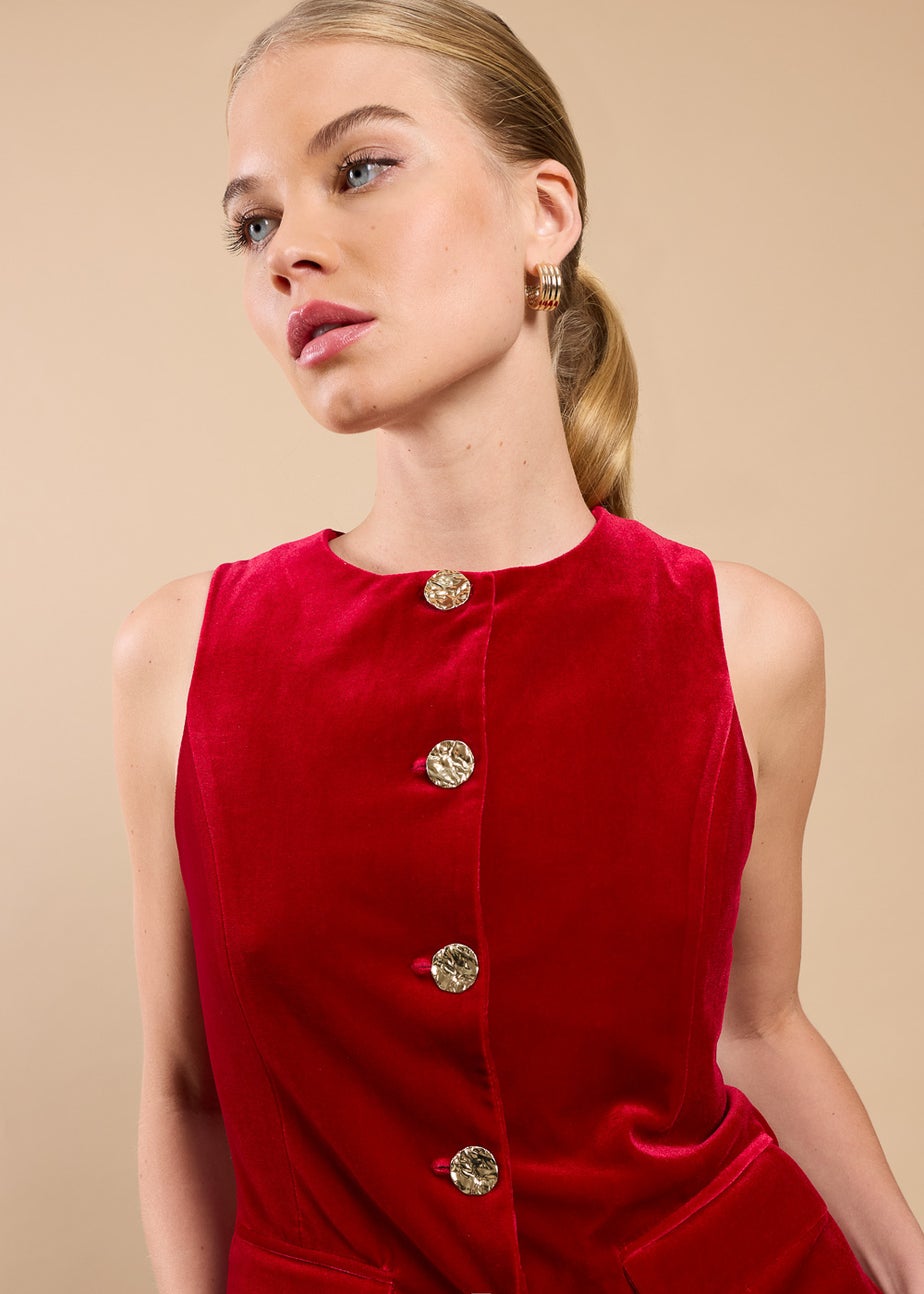 Little Mistress Ruby Red Sleeveless Waistcoat by Vicky Pattison