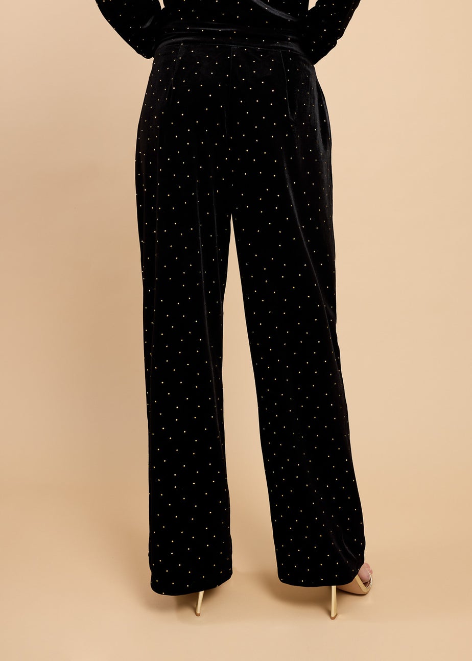 Little Mistress Black Velvet and Gold Diamanté Trousers by Vicky Pattison