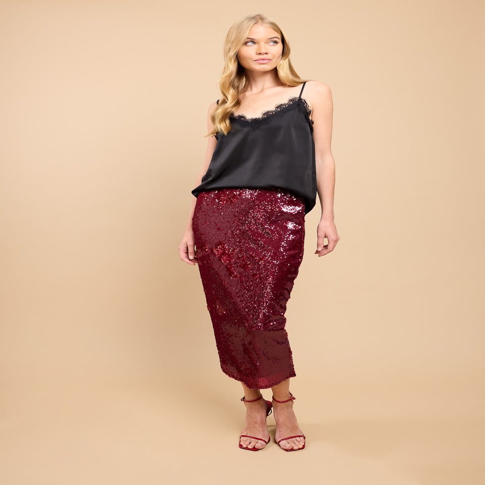 Little Mistress Red Sequin Midaxi Skirt by Vicky Pattison