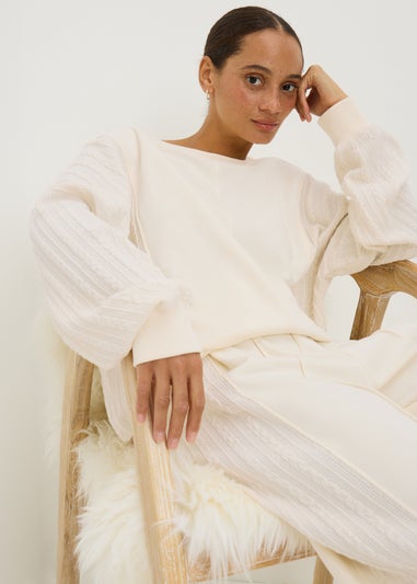 Cream Cable Sweatshirt Top