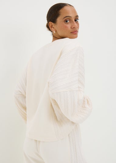 Cream Cable Sweatshirt Top