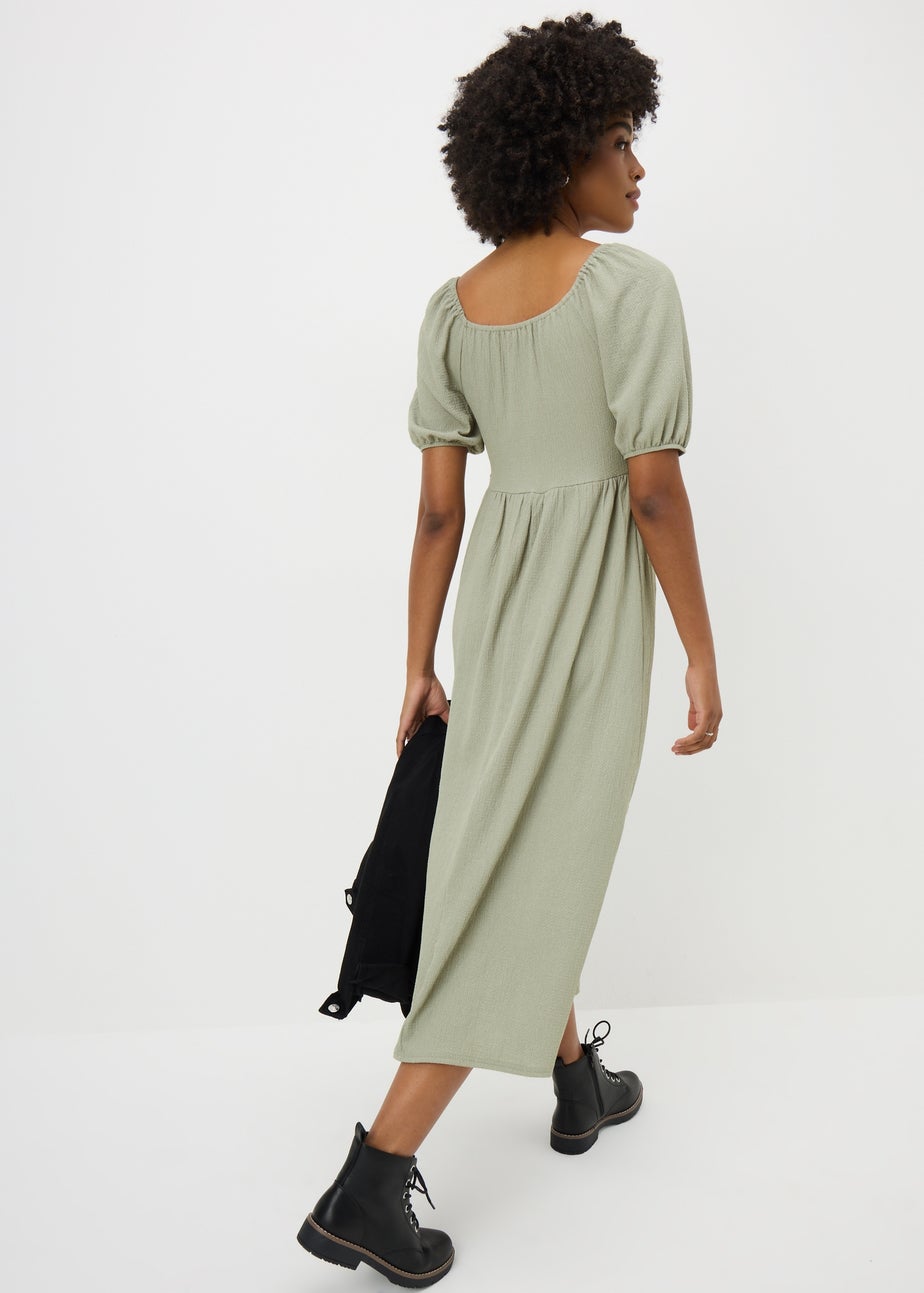Sage Solid Shirred Midi Dress