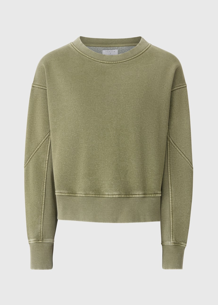 Khaki Acid Wash Ribbed Sweatshirt