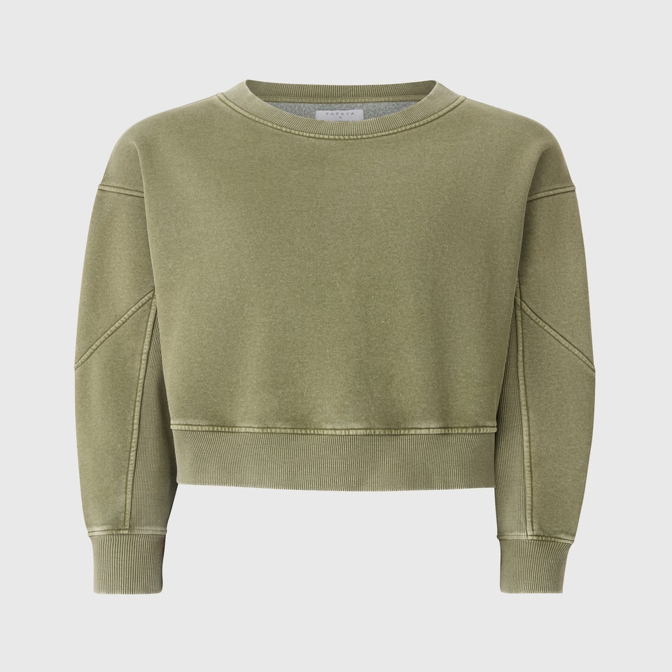 Khaki Acid Wash Ribbed Sweatshirt