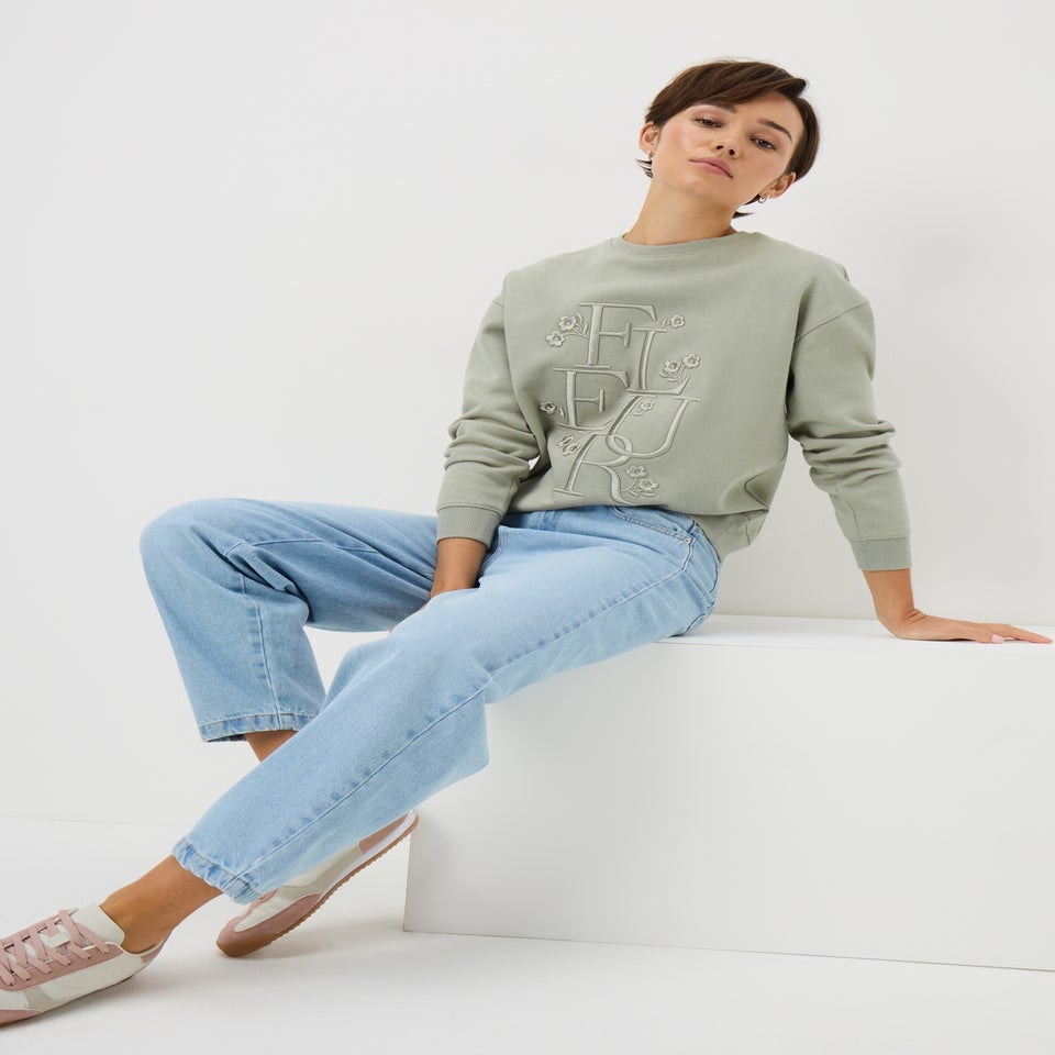 Sage Green Slogan Sweatshirt