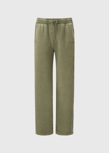 Khaki Acid Wash Wide Leg Jogging Bottoms