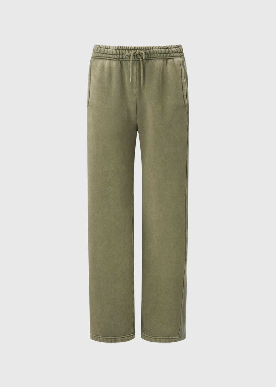 Khaki Acid Wash Wide Leg Jogging Bottoms