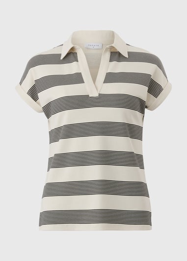 Cream Striped Sleeveless Polo Top