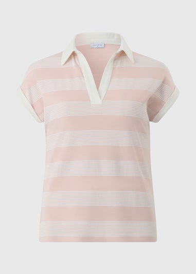 Pink Striped Sleeveless Polo Top