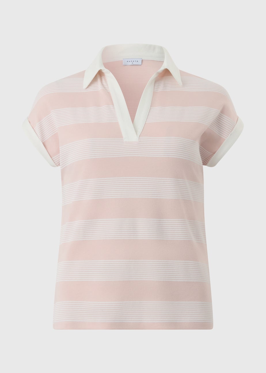 Pink Striped Sleeveless Polo Top
