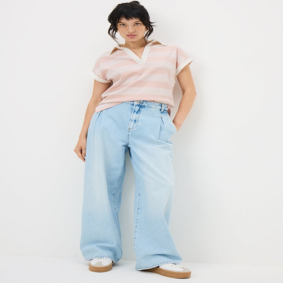 Pink Striped Sleeveless Polo Top