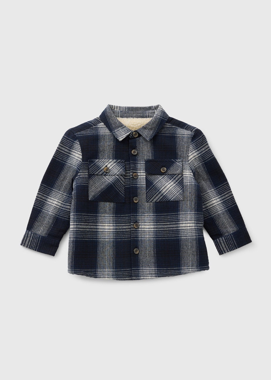 Boys Navy Check Borg Lined Shirt (1-7yrs)