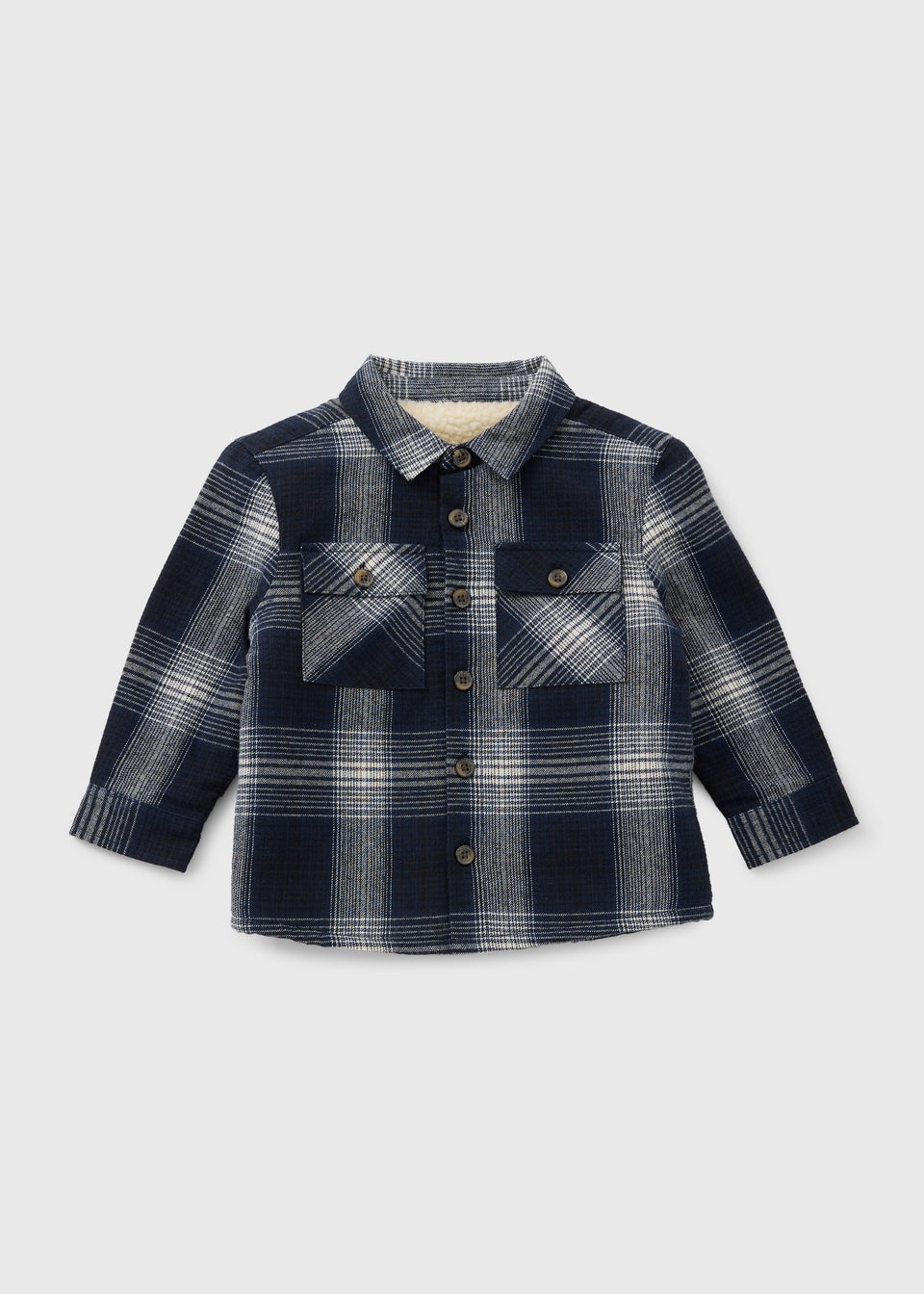 Boys Navy Check Borg Lined Shirt (1-7yrs)