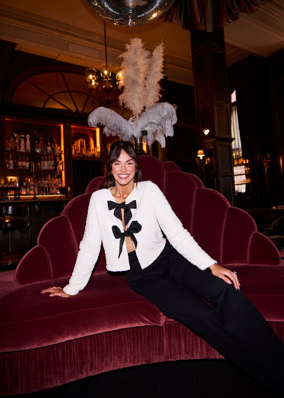 Little Mistress Cream Sequin Bolero Bow Top by Vicky Pattison