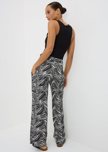 Black Mono Printed Wide Leg Co Ord Trousers