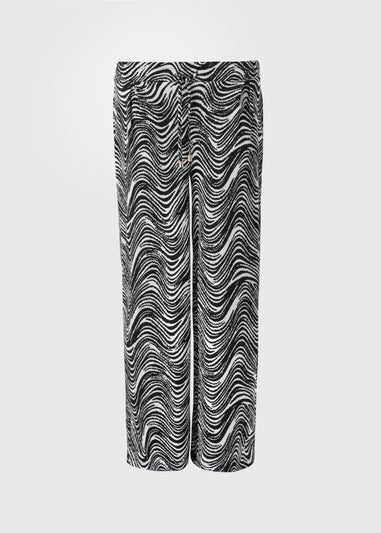 Black Mono Printed Wide Leg Co Ord Trousers
