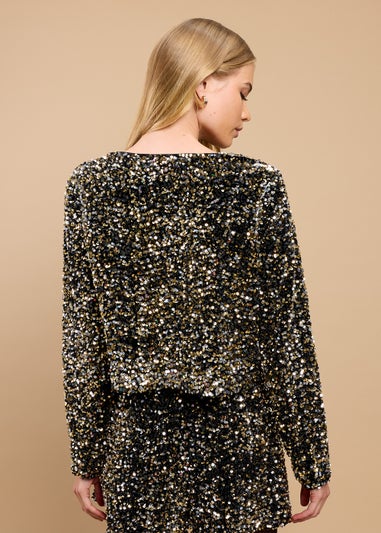 Little Mistress Gold Sequin Bolero Bow Top by Vicky Pattison