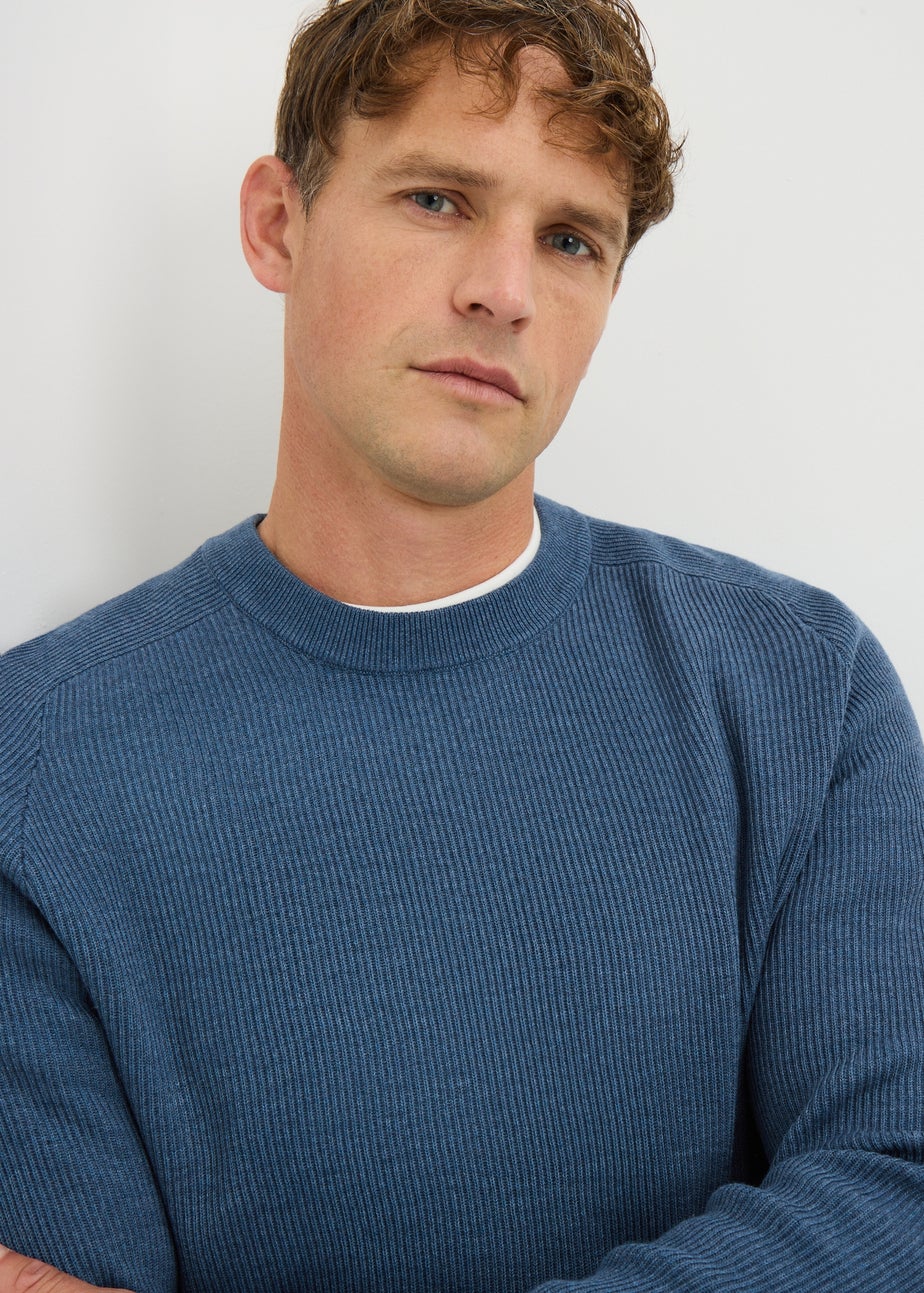 Blue Ribbed Crew Jumper