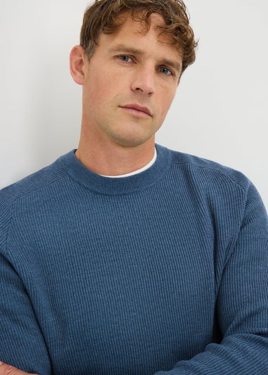 Blue Ribbed Crew Jumper