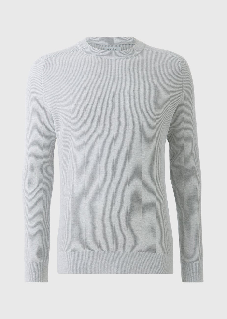 Grey Ribbed Crew Jumper