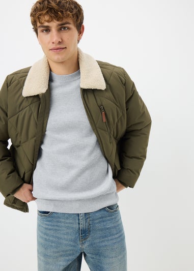 Grey Ribbed Crew Jumper