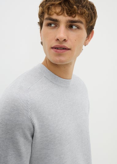 Grey Ribbed Crew Jumper