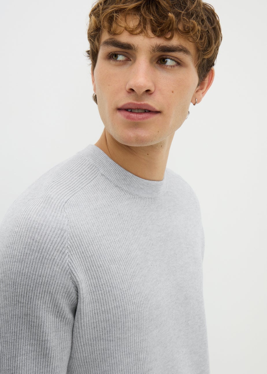Grey Ribbed Crew Jumper