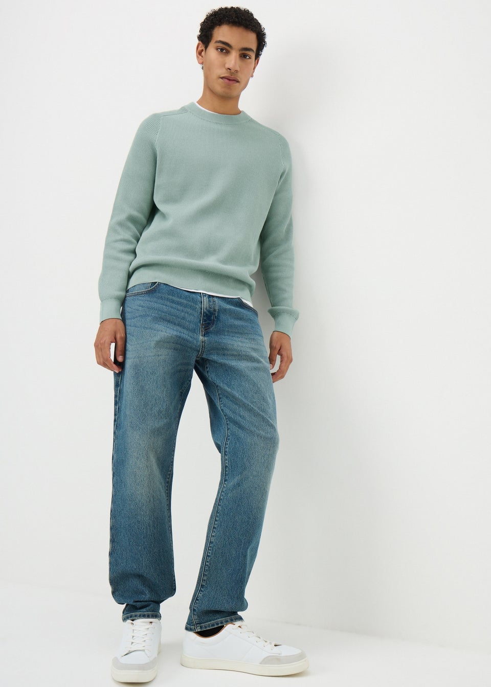 Mint Ribbed Crew Jumper