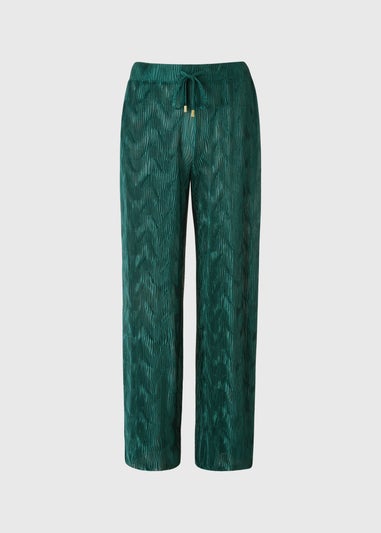 Green Crinkle Plisse Co Ord Wide Leg Trousers