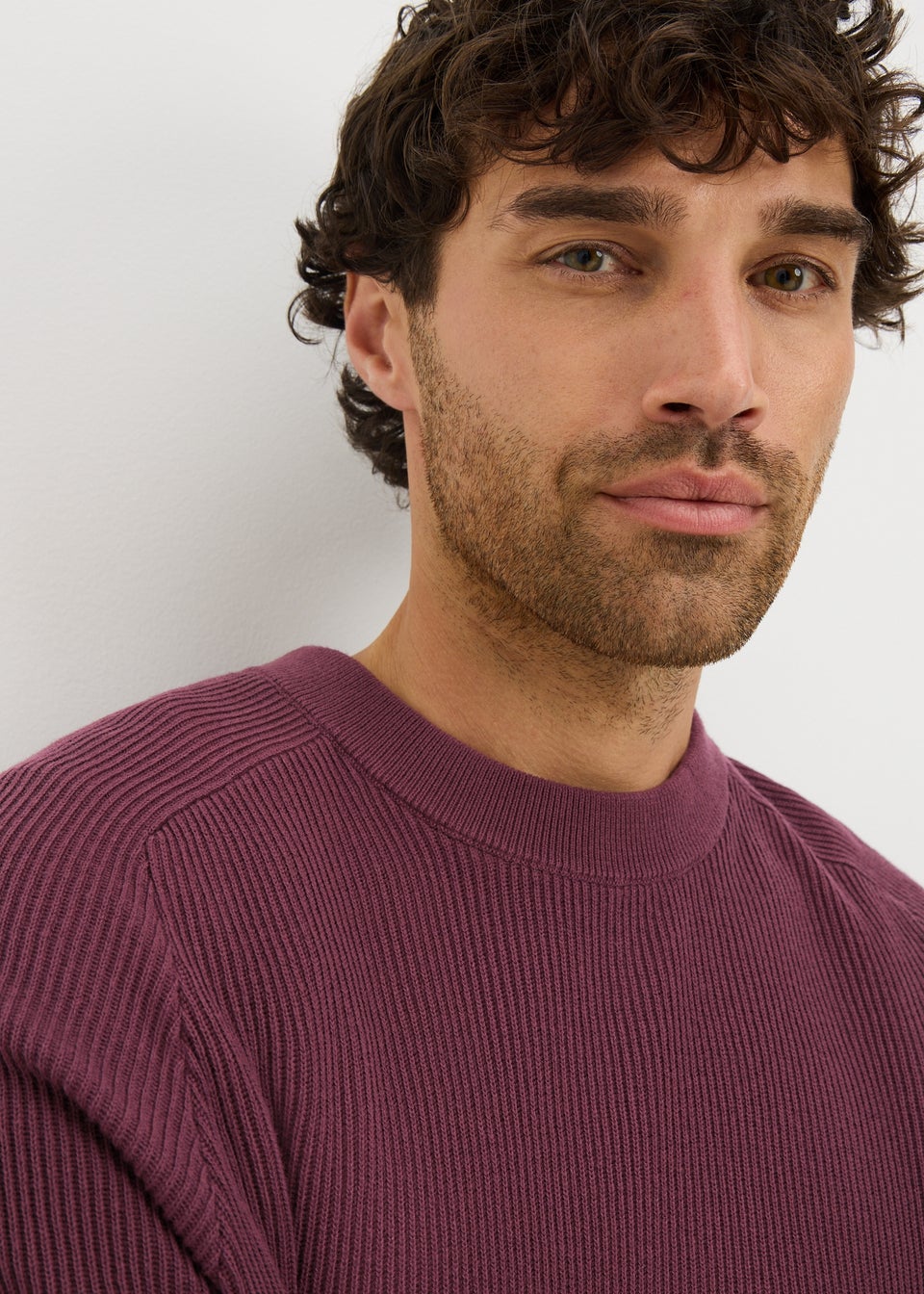 Plum Ribbed Crew Jumper