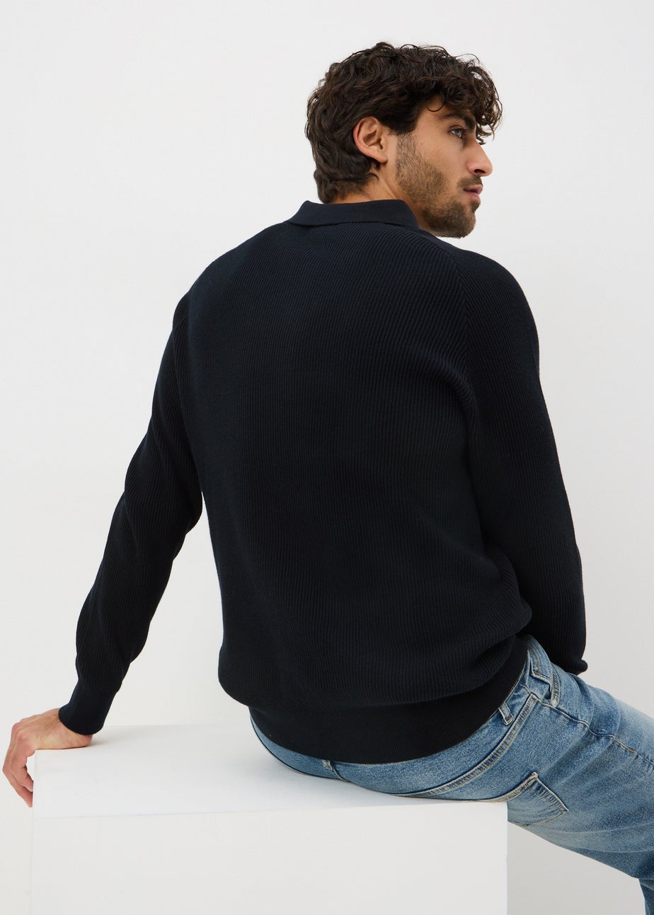 Navy Ribbed Polo Top