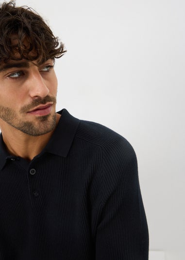 Navy Ribbed Polo Top