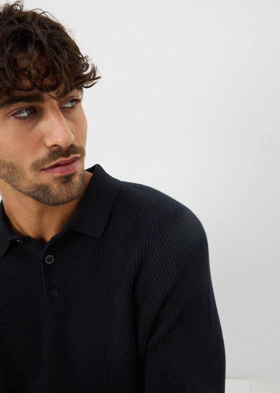 Navy Ribbed Polo Top