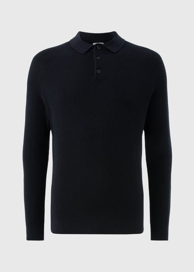 Navy Ribbed Polo Top