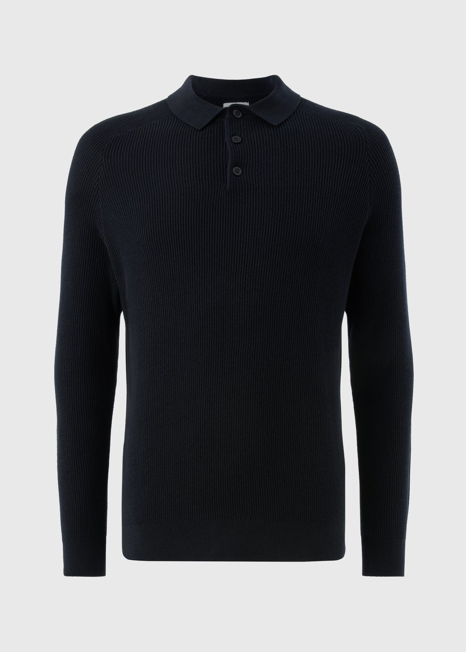 Navy Ribbed Polo Top