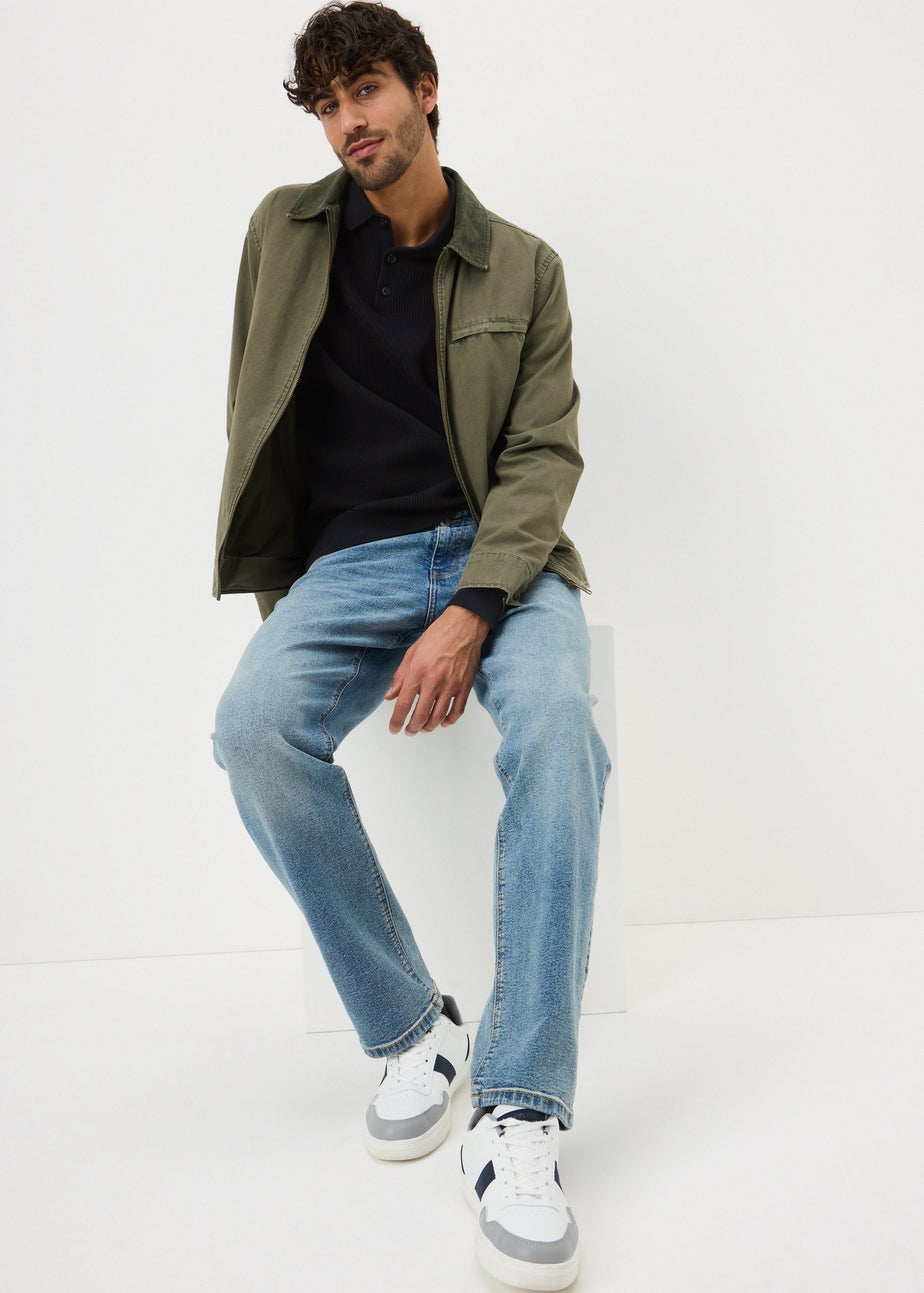 Navy Ribbed Polo Top