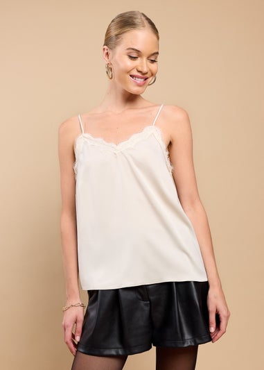 Little Mistress Cream Satin Lace Trim Cami Top by Vicky Pattison