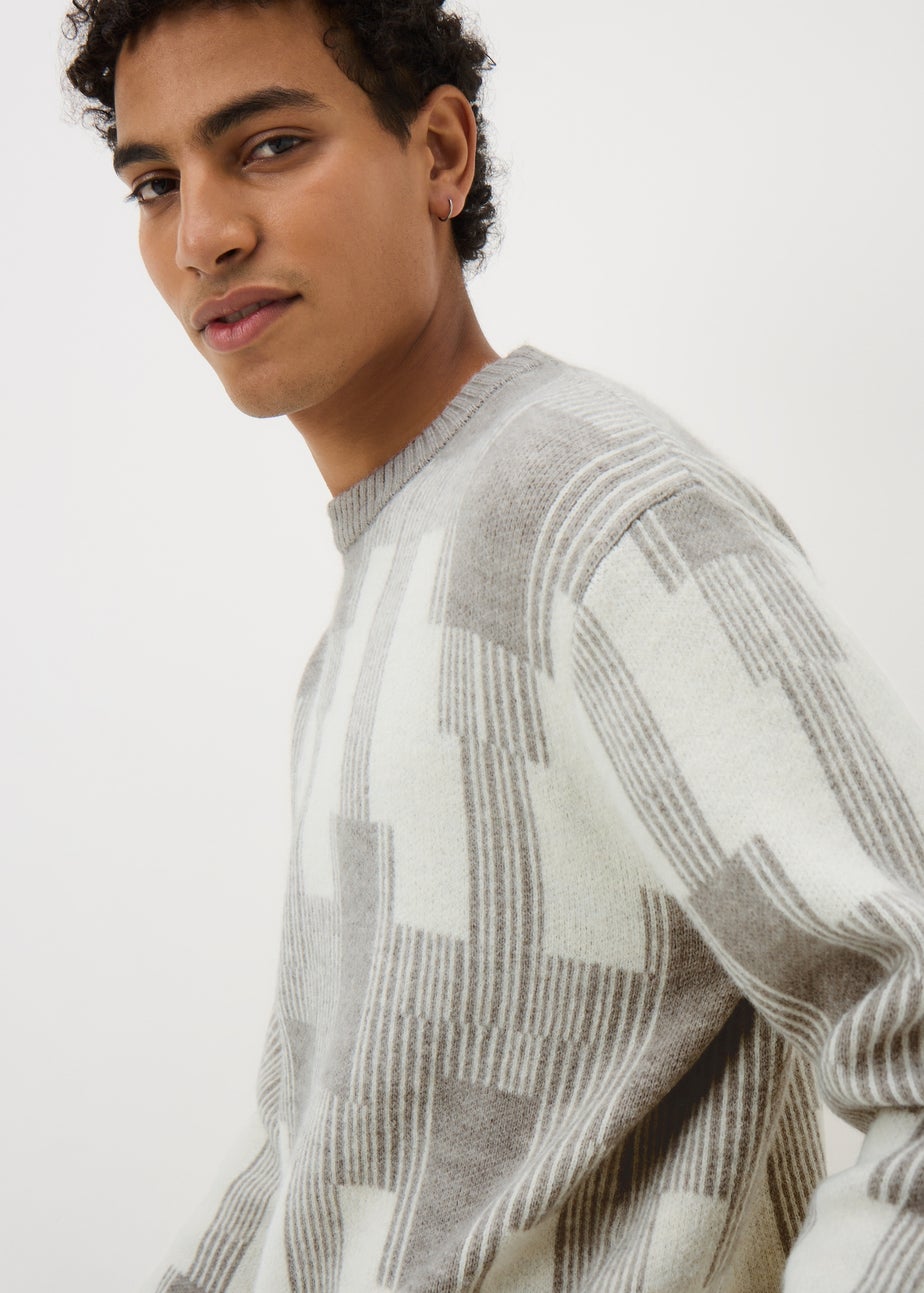 Ecru Abstract Long Sleeve Jumper