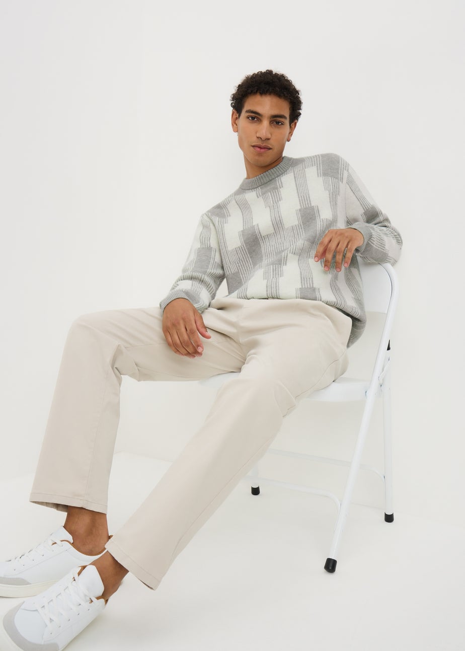 Ecru Abstract Long Sleeve Jumper