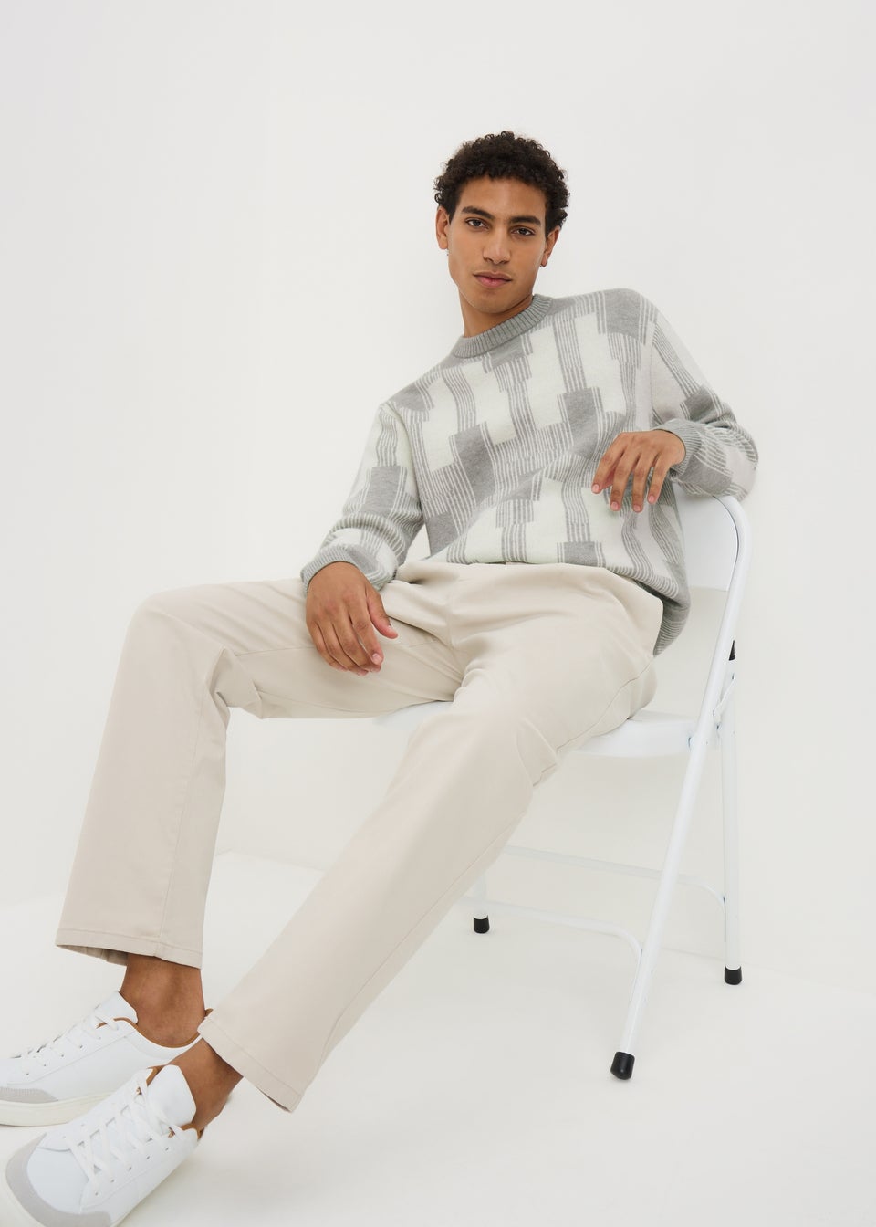 Ecru Abstract Long Sleeve Jumper