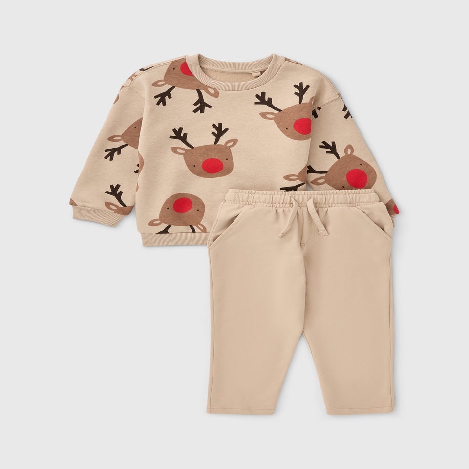 Boys Stone Reindeer Top & Jogging Bottom Set (1-7yrs)