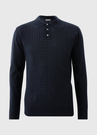 Navy Textured Polo Top