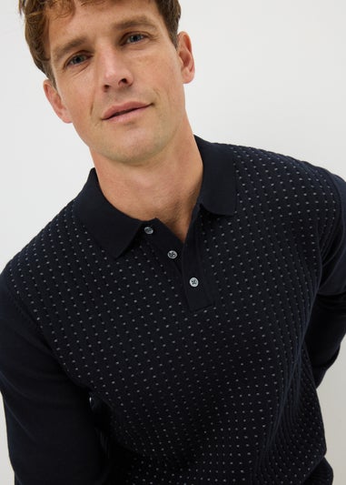 Navy Textured Polo Top